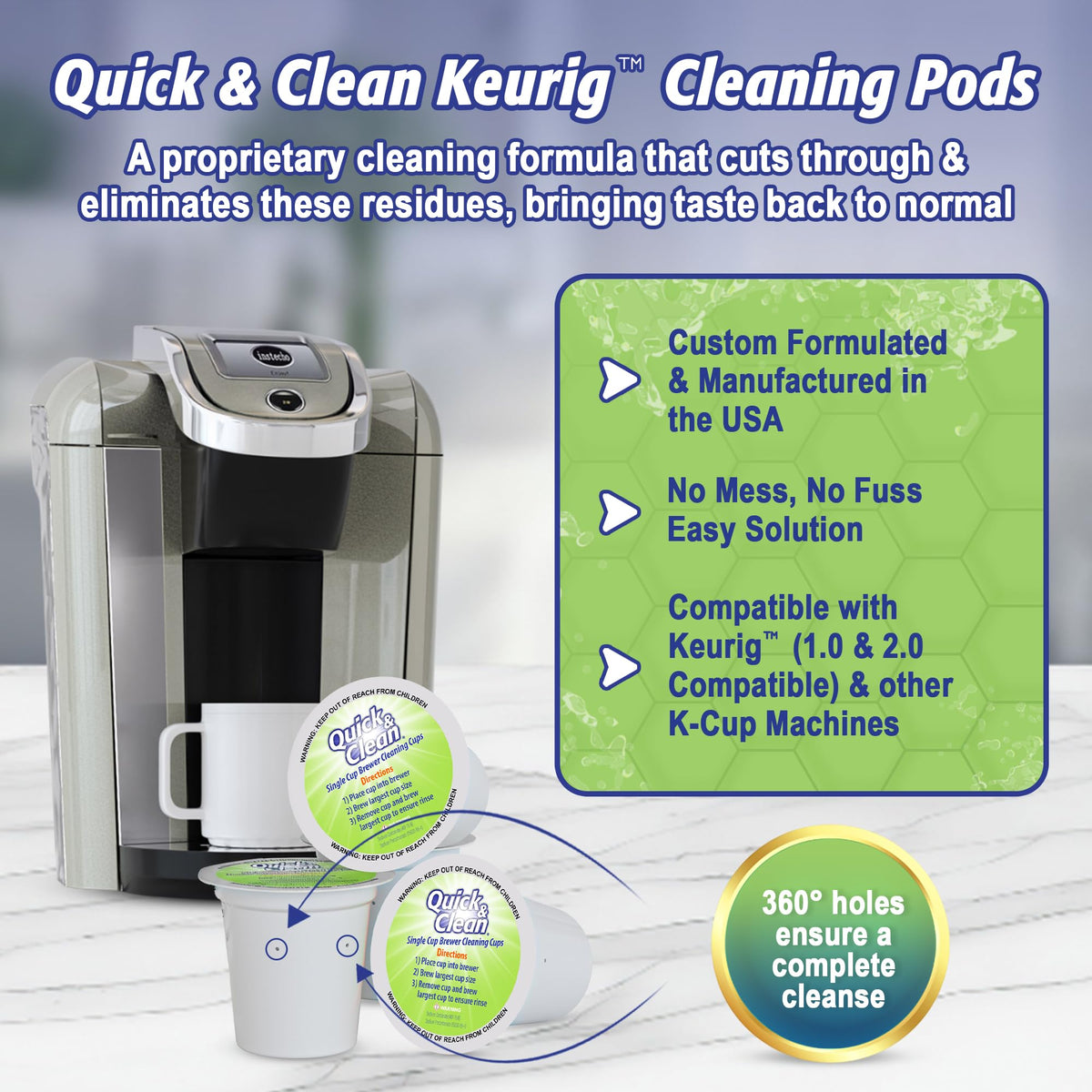 Quick & Clean nozzle and pod chamber cleaning visual for better flavor