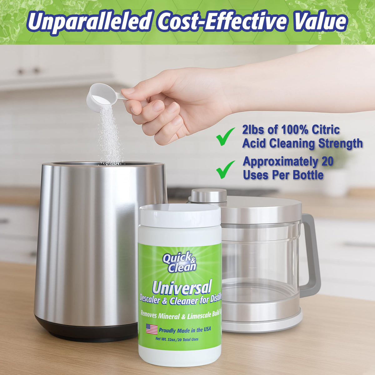 Made in USA stamp on Quick & Clean universal descaler packaging