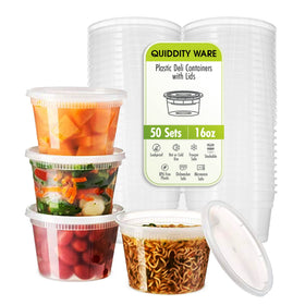 Quiddity Ware 16oz deli containers with leakproof lids keep sauces fresh and mess-free.