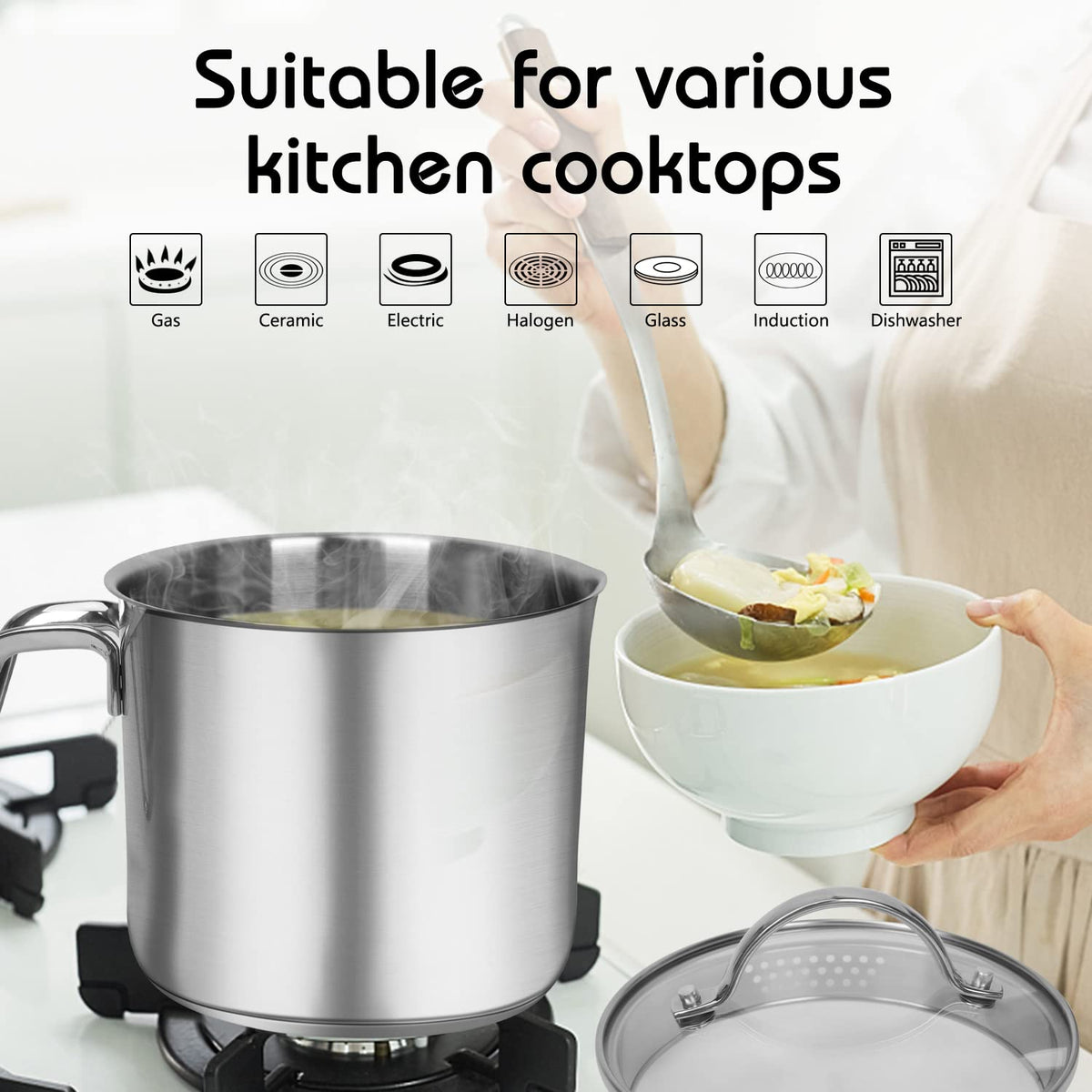 QUIENKITCH 18/10 handle stays cool for safe cooking sessions