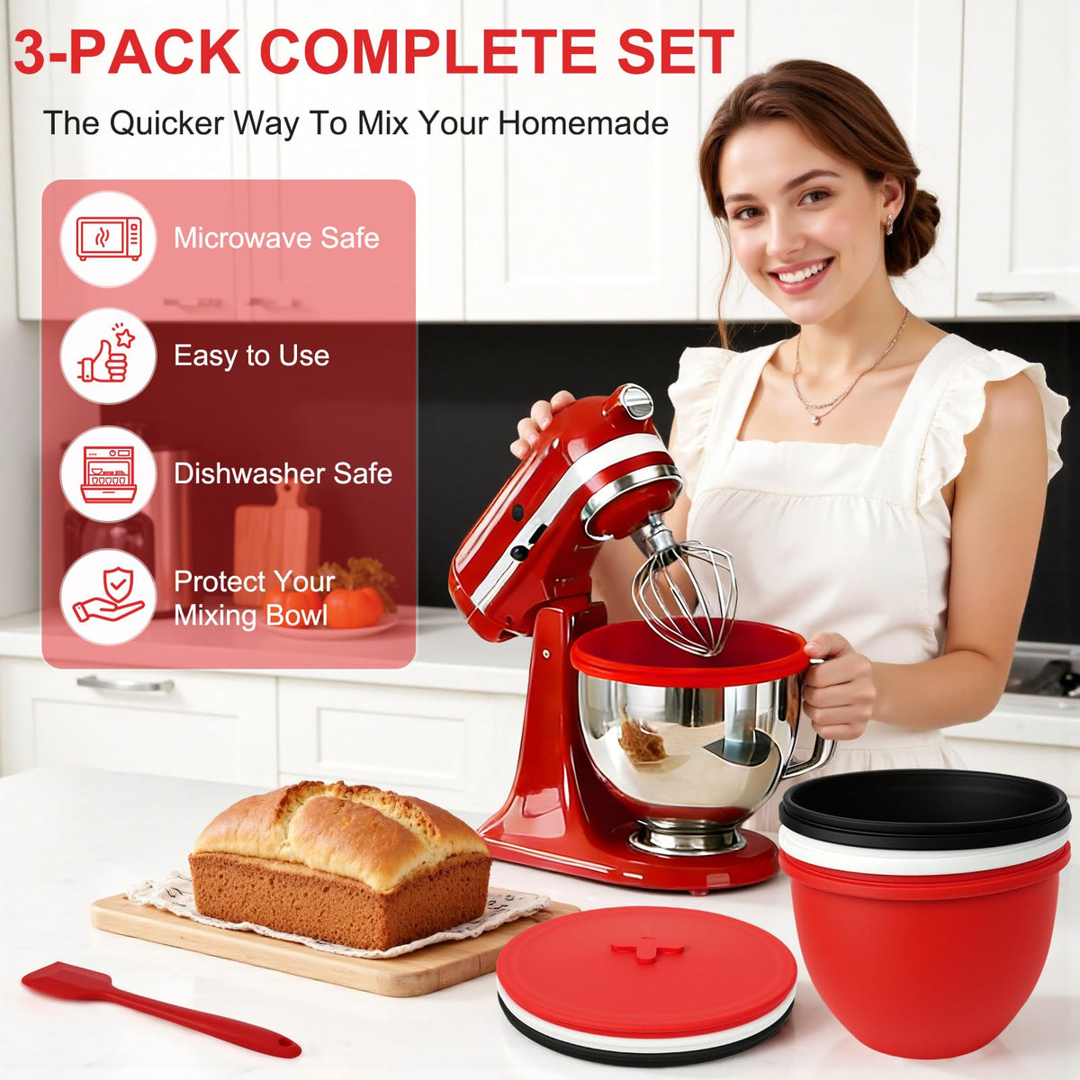 QUIENKITCH red scraper spatula included for thorough bowl scraping.