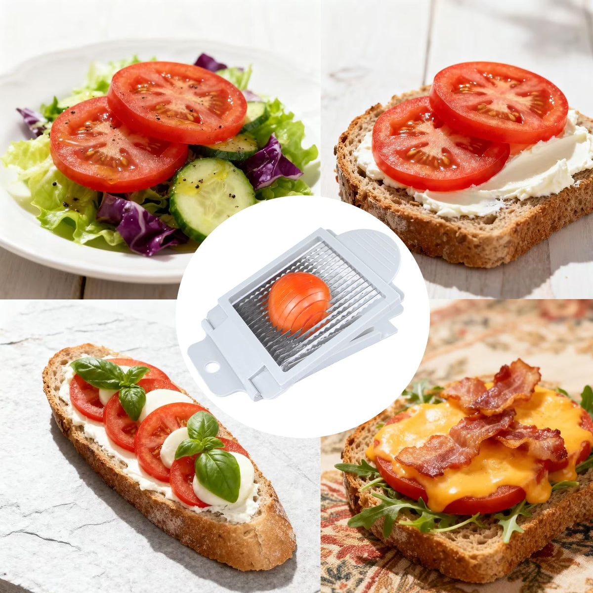QUJIFETU tomato slicer is dishwasher-safe for easy cleanup after meals.