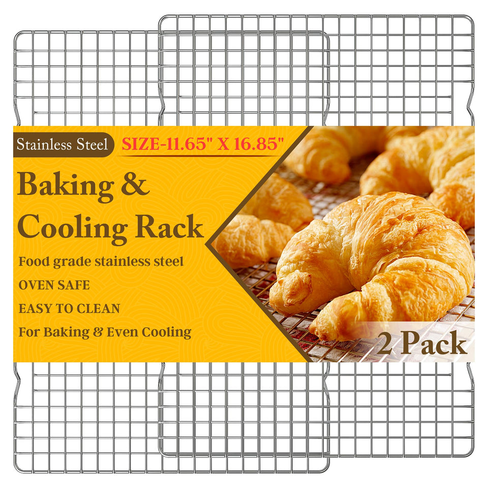 Qukaka 2pcs cooling racks full view showing sturdy stainless steel construction for even cooling
