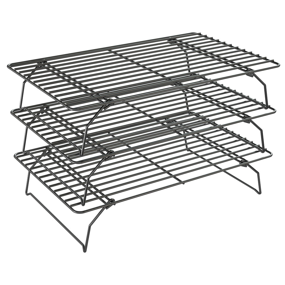 Qukaka 3 tier stackable cooling rack for batch cooling of cookies and pastries.
