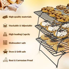 Qukaka 3 tier stackable cooling rack supports large batches of cookies.