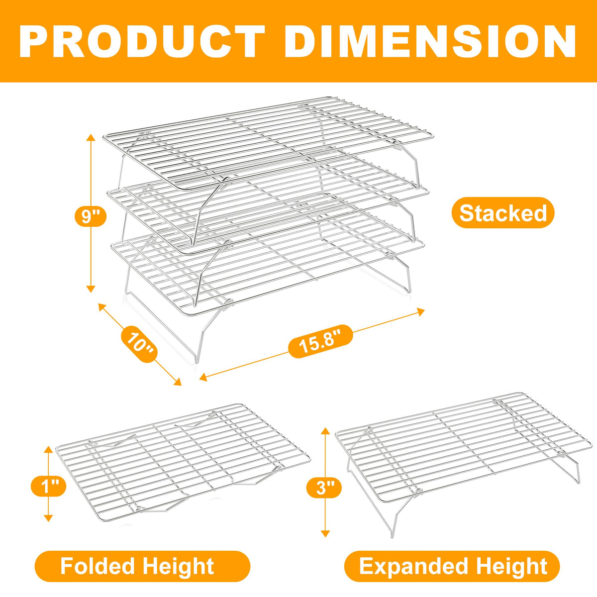 Qukaka 3-tier cooling rack oven-safe supports hot trays during busy batches.