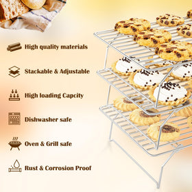 Qukaka 3-tier cooling rack side-profile demonstrates space-saving kitchen design.