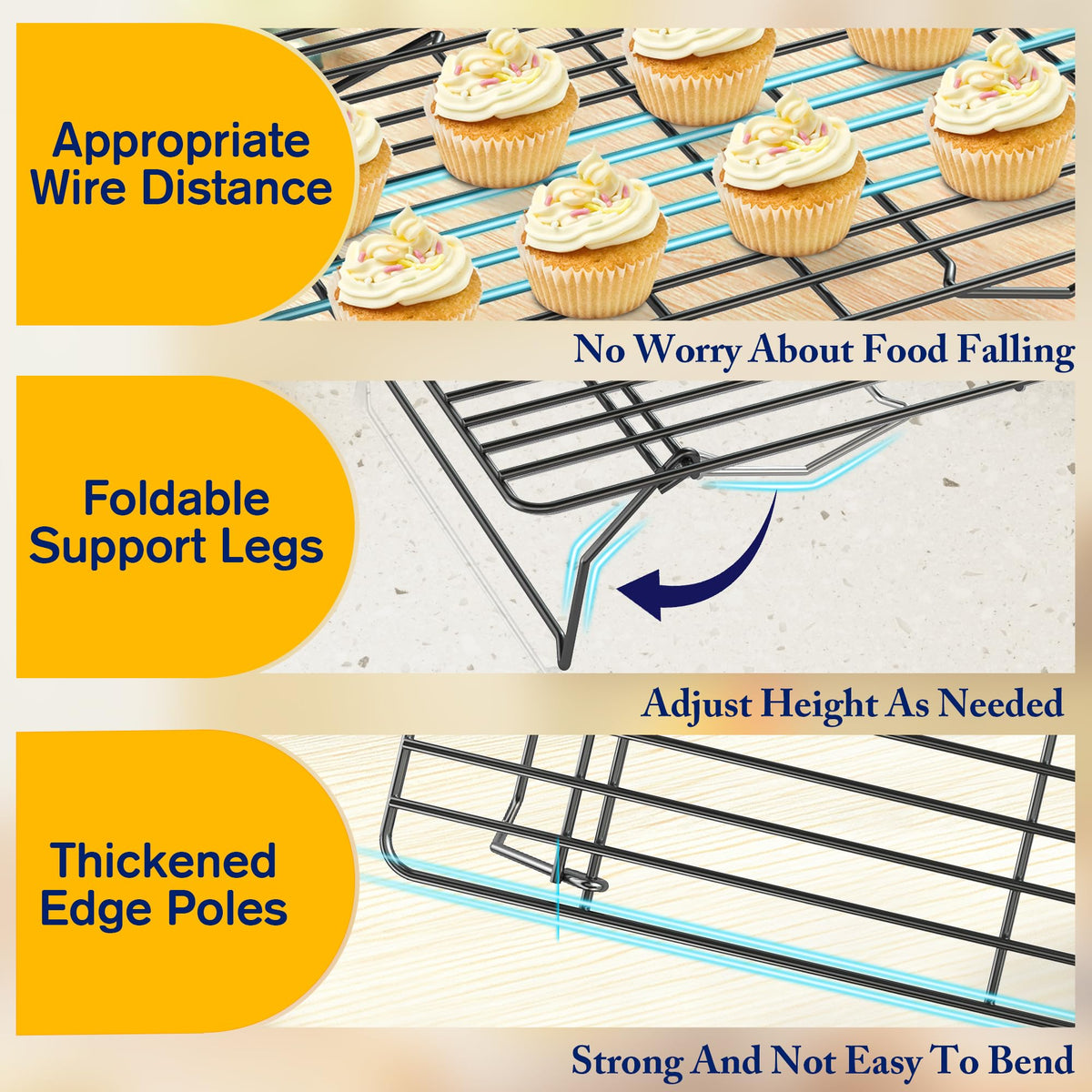 Qukaka heavy duty stainless steel cooling rack provides durable support for bake goods.