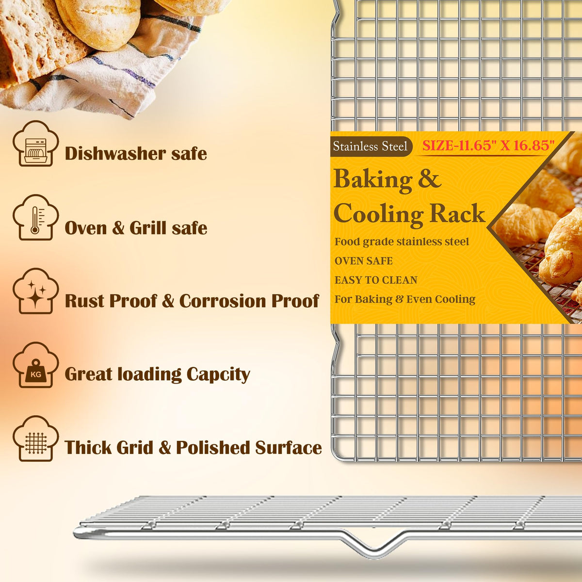 Qukaka stainless steel wire rack closeup highlighting rust-resistant durability