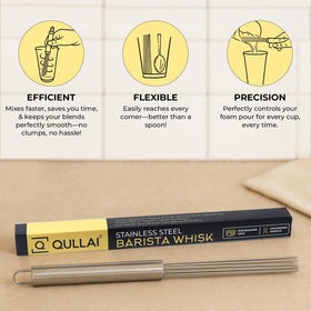 QULLAI whisk long-reach design helps reach tall mugs and pitchers.