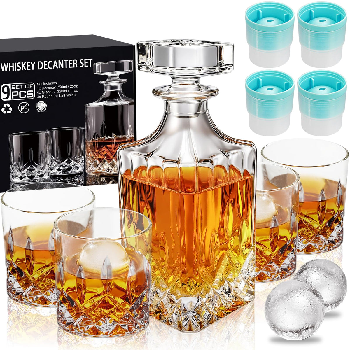 QUMMFA whiskey decanter 25oz enhances color visibility for elegant home bar displays.