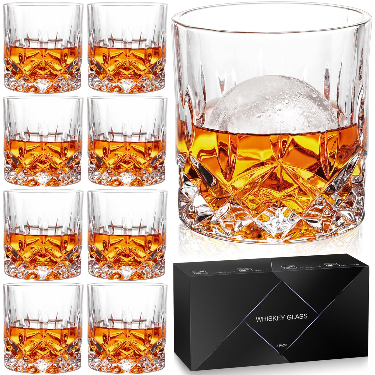 QUMMFA whiskey glasses set of eight – crystal clarity for premium pours.