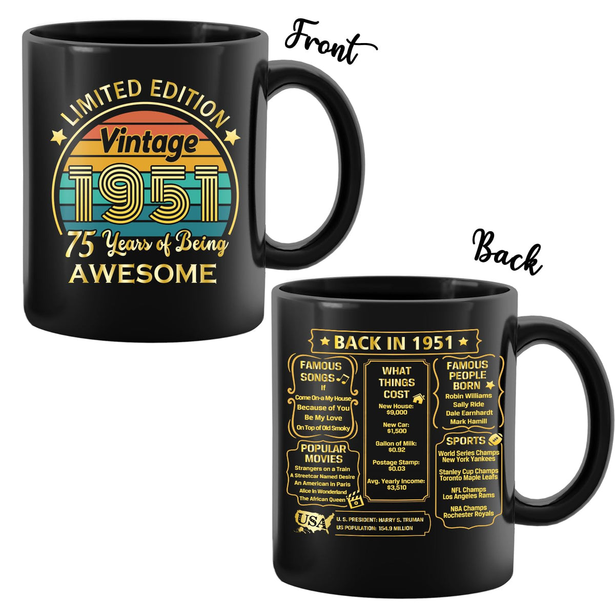 QUPT 1951 vintage mug side view evokes nostalgia for milestone celebrations