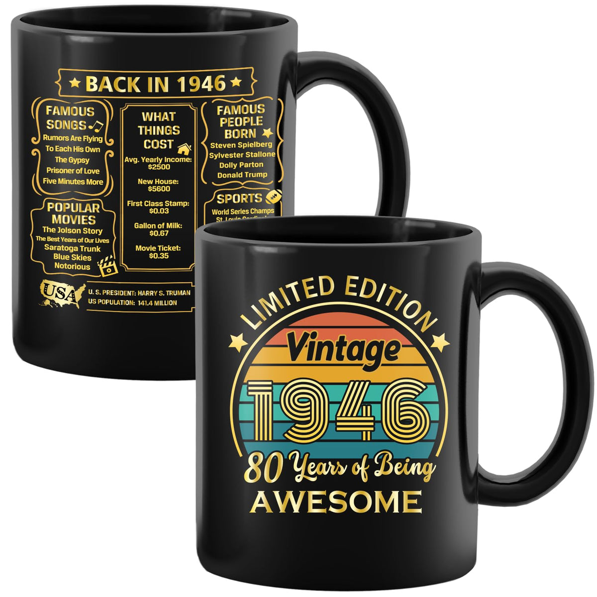 QUPT 80th birthday mug with 1946 design for daily coffee rituals