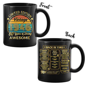 QUPT 80th birthday mug front view showcasing timeless design