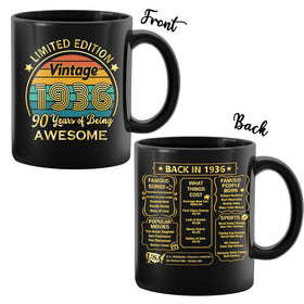 QUPT 90th birthday mug side view showing sturdy handle for daily use