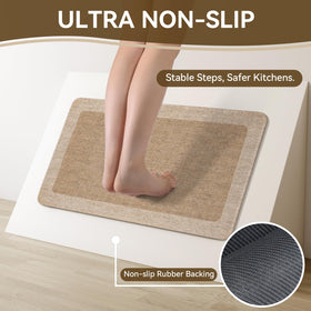 Quqei front-of-sink mat provides comfort while washing dishes.