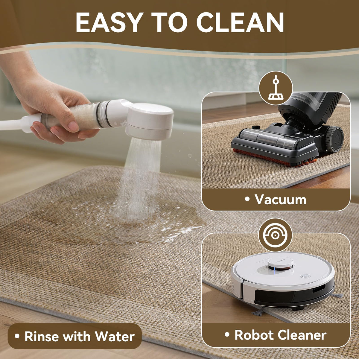 Quqei kitchen mat is safe for hardwood floors with its rubber backing.