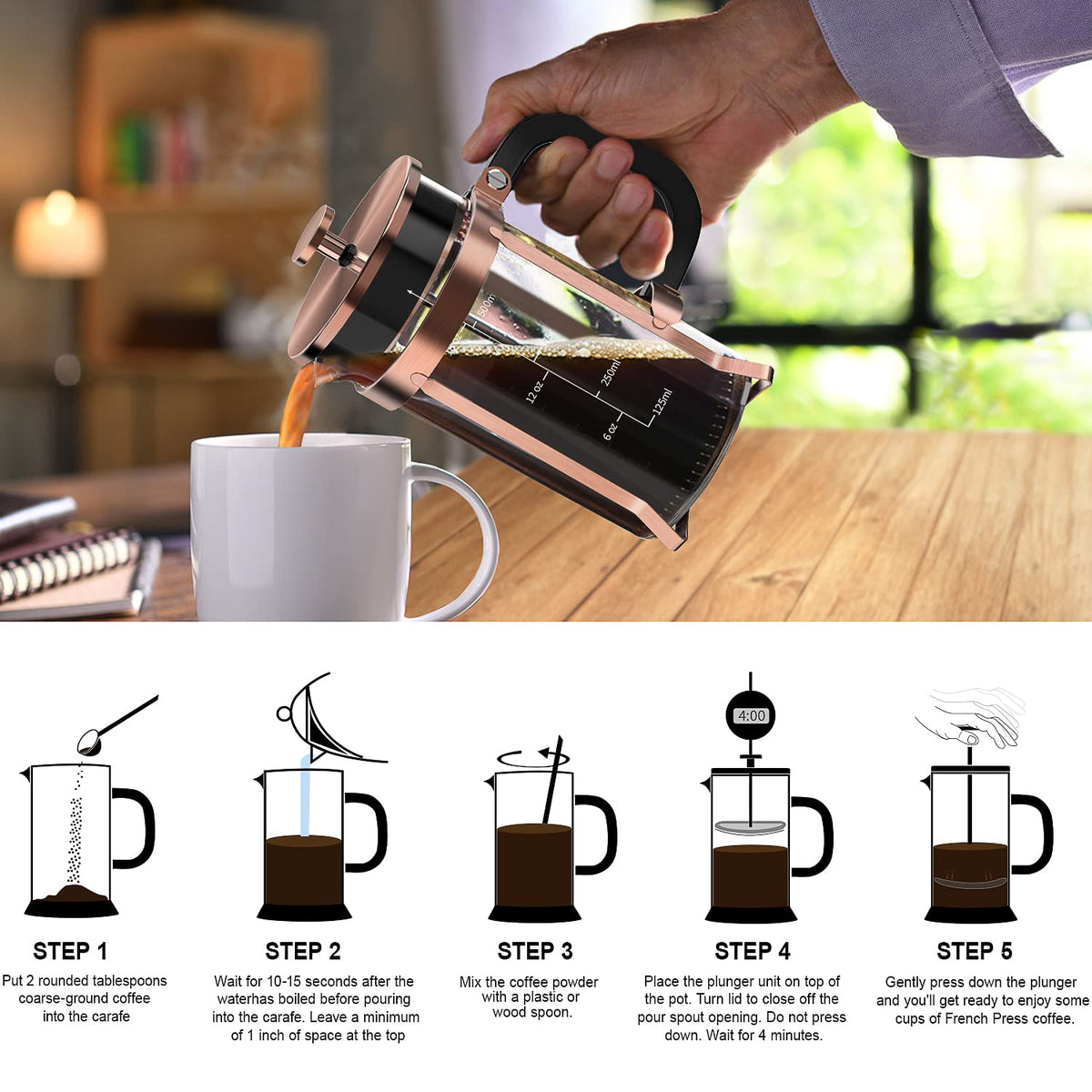 21-ounce capacity serves multiple cups for shared breakfasts and breaks.