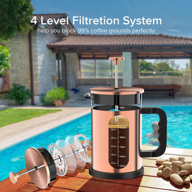 QUQIYSO 80-mesh filter captures fine grounds for a cleaner cup.