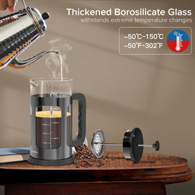 QuqiYSO borosilicate glass beaker offers clear visibility during brewing.