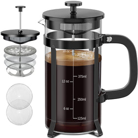 QUQIYSO French Press 21oz borosilicate glass for flavorful home-brewed coffee.