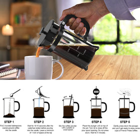 QUQIYSO French Press black housing offers sleek kitchen styling.