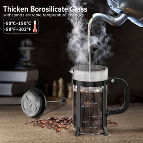 QUQIYSO coffee press with 4-filter system for smoother extraction.