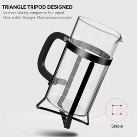 QUQIYSO French Press stainless-steel plunger ensures durable, easy-to-clean operation.