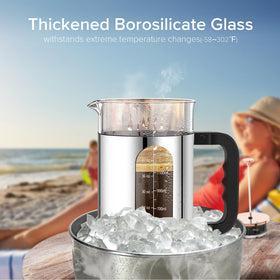 QUQIYSO French Press 1500ml side view highlights rust-resistant stainless steel for durability.