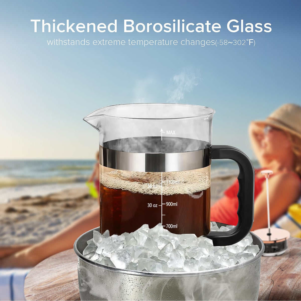 QUQIYSO French Press 304 stainless filter system ensures clean cups