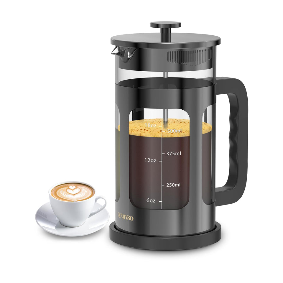 QUQIYSO French Press 304 stainless steel body for durable daily use.