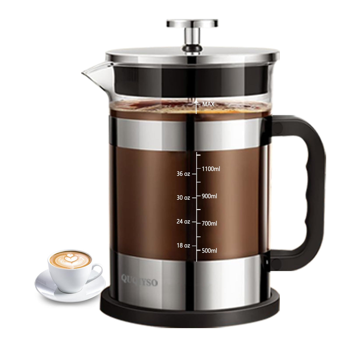 QUQIYSO French Press 51oz glass beaker shows clarity for consistent brews