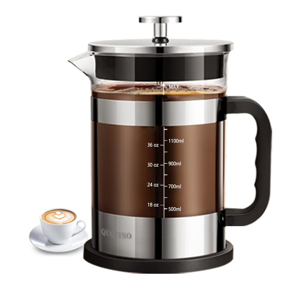 QUQIYSO French Press 51oz glass beaker shows clarity for consistent brews