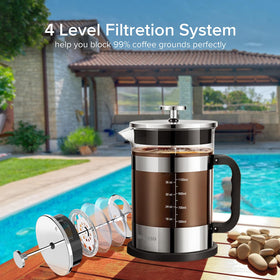 QUQIYSO French Press clear glass view helps monitor bloom and crema