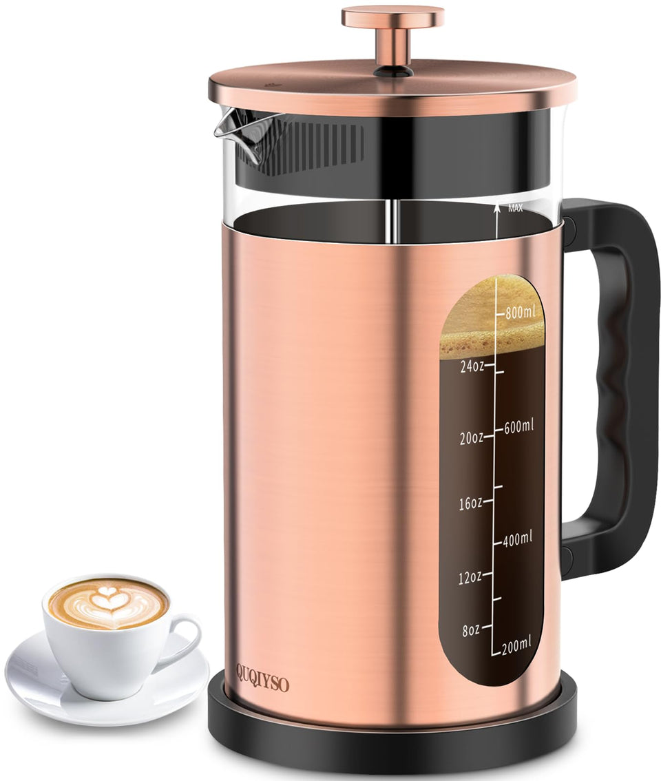QUQIYSO French Press with copper accents for sturdy, stylish at-home brewing.