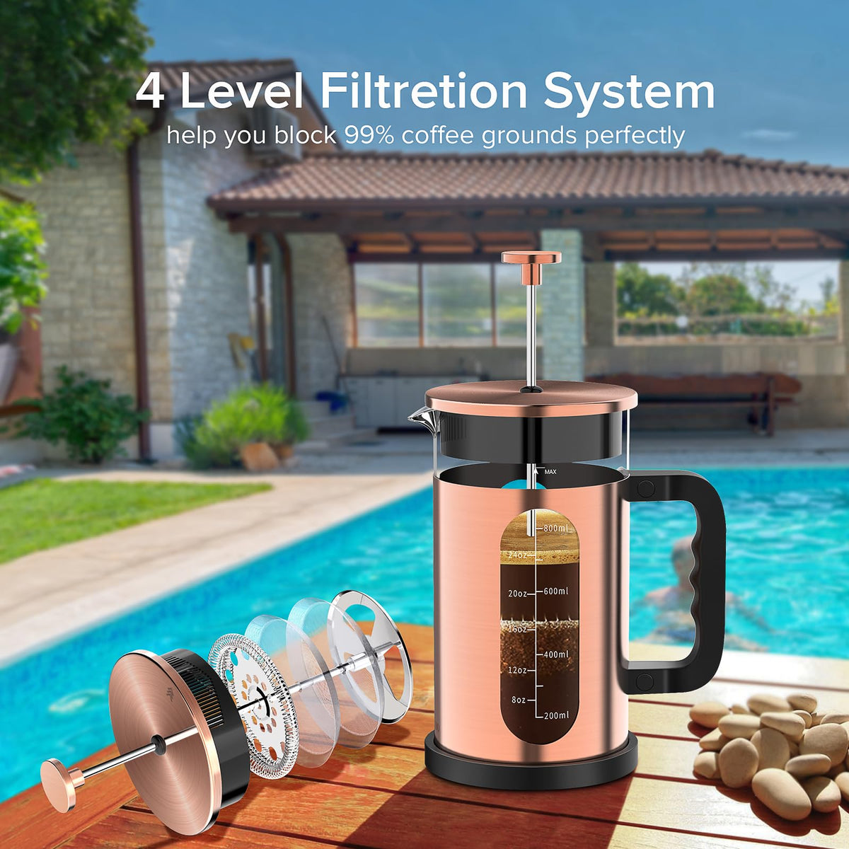 Easy-clean design of QUQIYSO French Press reduces mess after use.