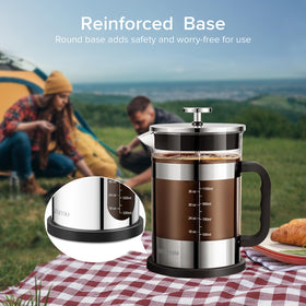 QUQIYSO French Press four-filter screens deliver smooth extraction with minimal grounds