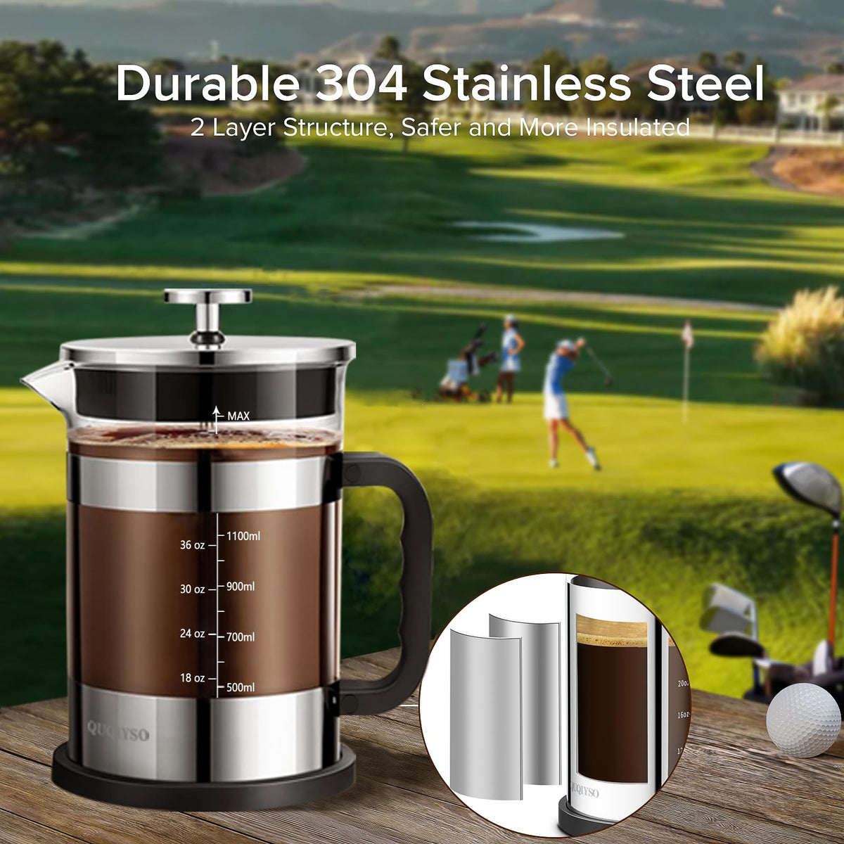 QUQIYSO French Press heat-resistant body withstands high temperatures for daily use