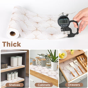 Quttisay non-adhesive cabinet liner cleanly fits shelves without residue.