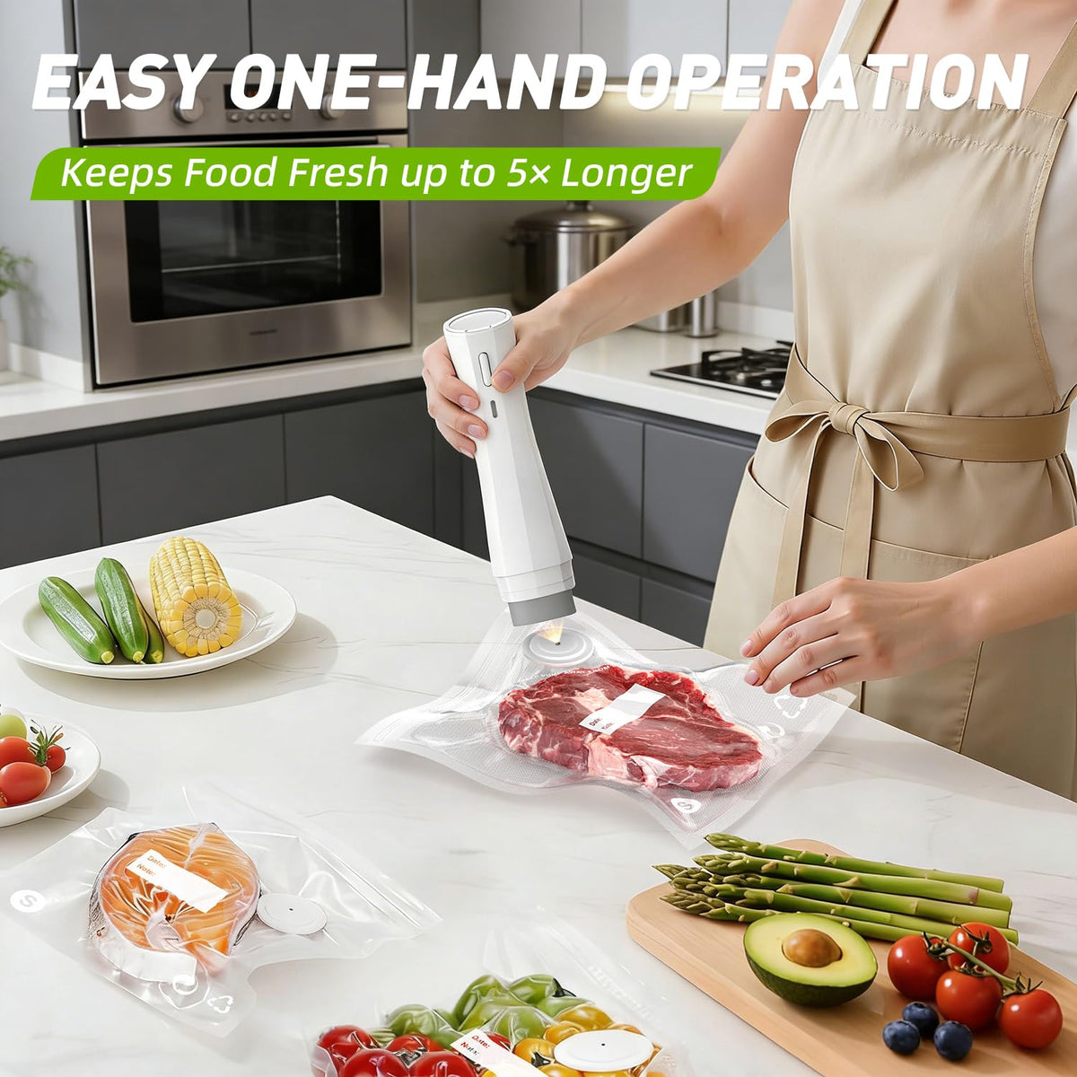 QUWRI cordless vacuum sealer charging via USB-C for portable use