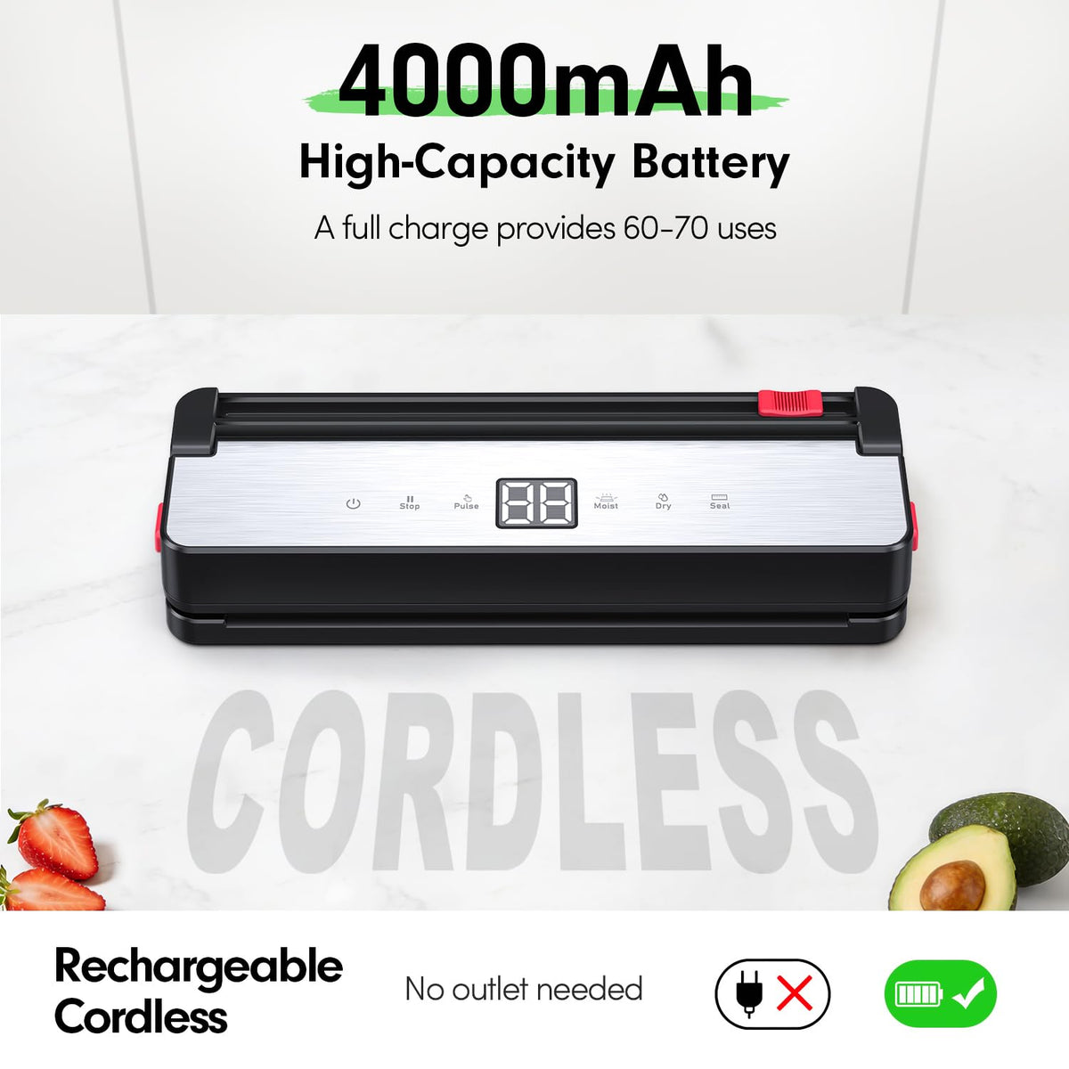 QUWRI vacuum sealer with 4000mAh battery enables cordless sealing anywhere