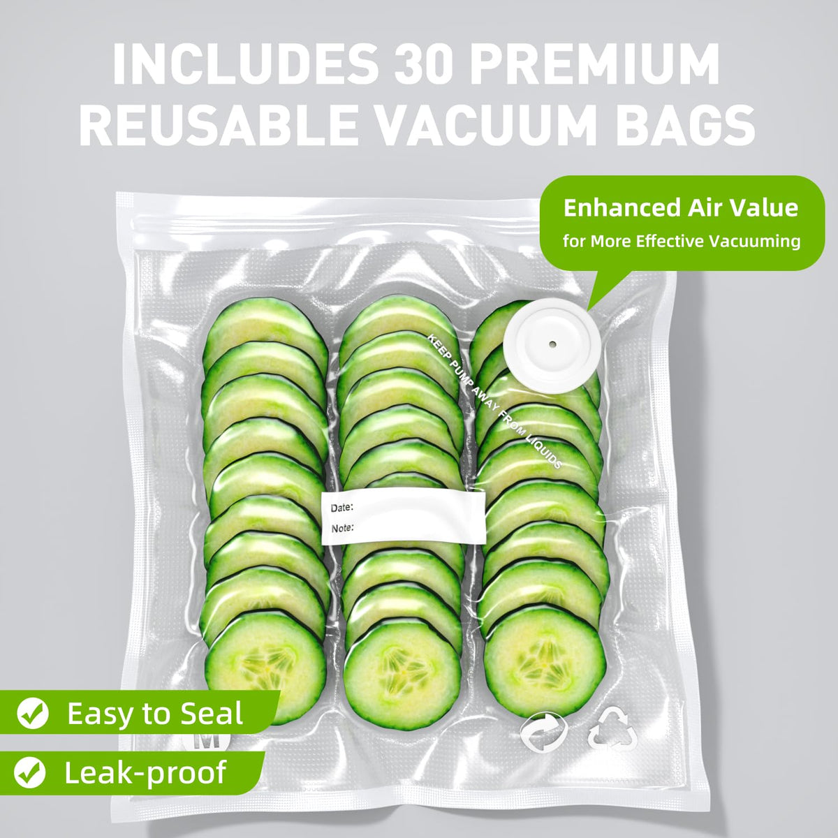 QUWRI reusable vacuum bags ready for daily sealing and storage