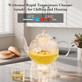 QWEZXO borosilicate glass teapot is safe on stovetops and in microwaves for versatile brewing.