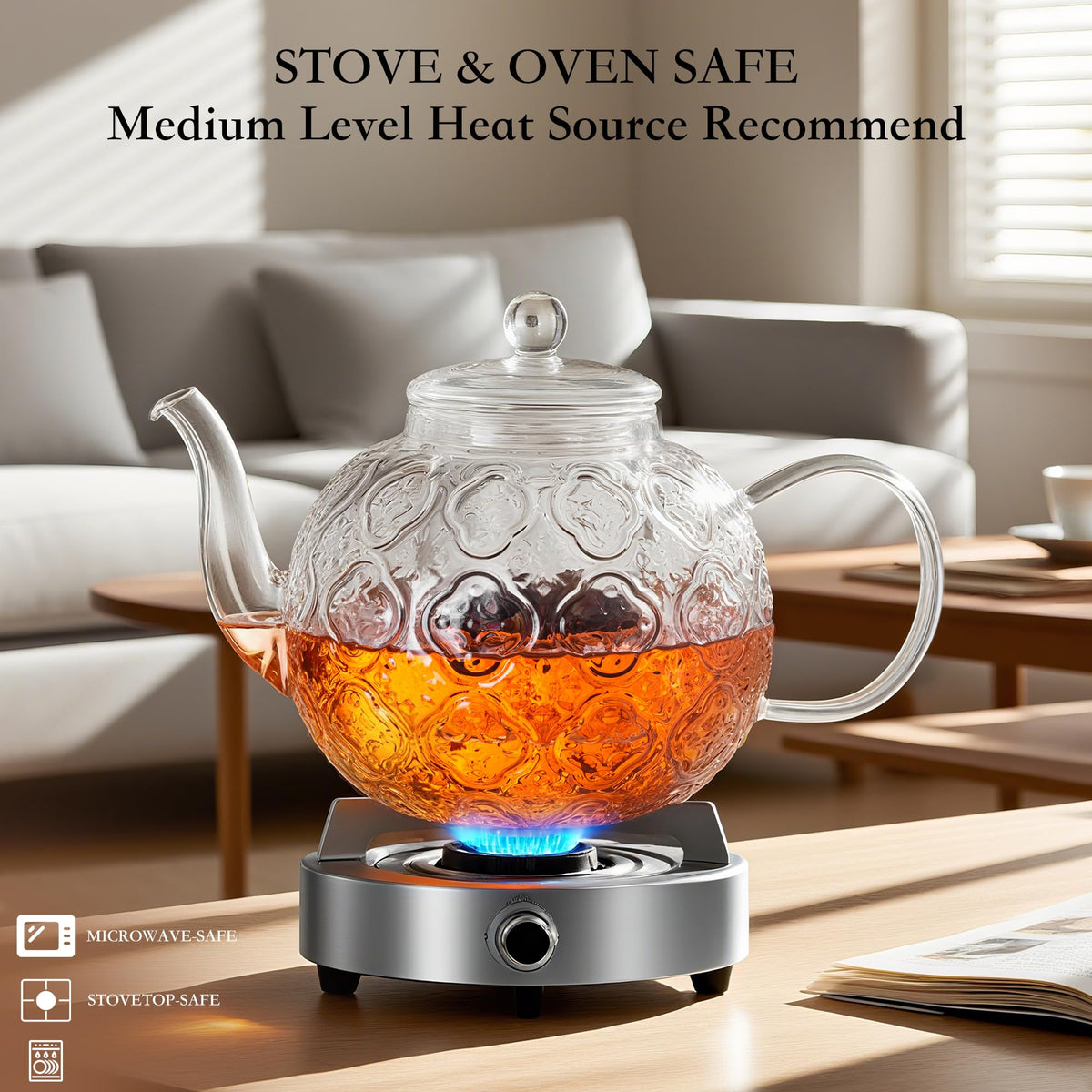 QWEZXO teapot features crabapple pattern and a wide, comfortable handle for easy pouring.