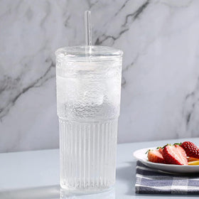 QWEZXO embossed design glass cup adds vintage-modern flair to everyday drinks.