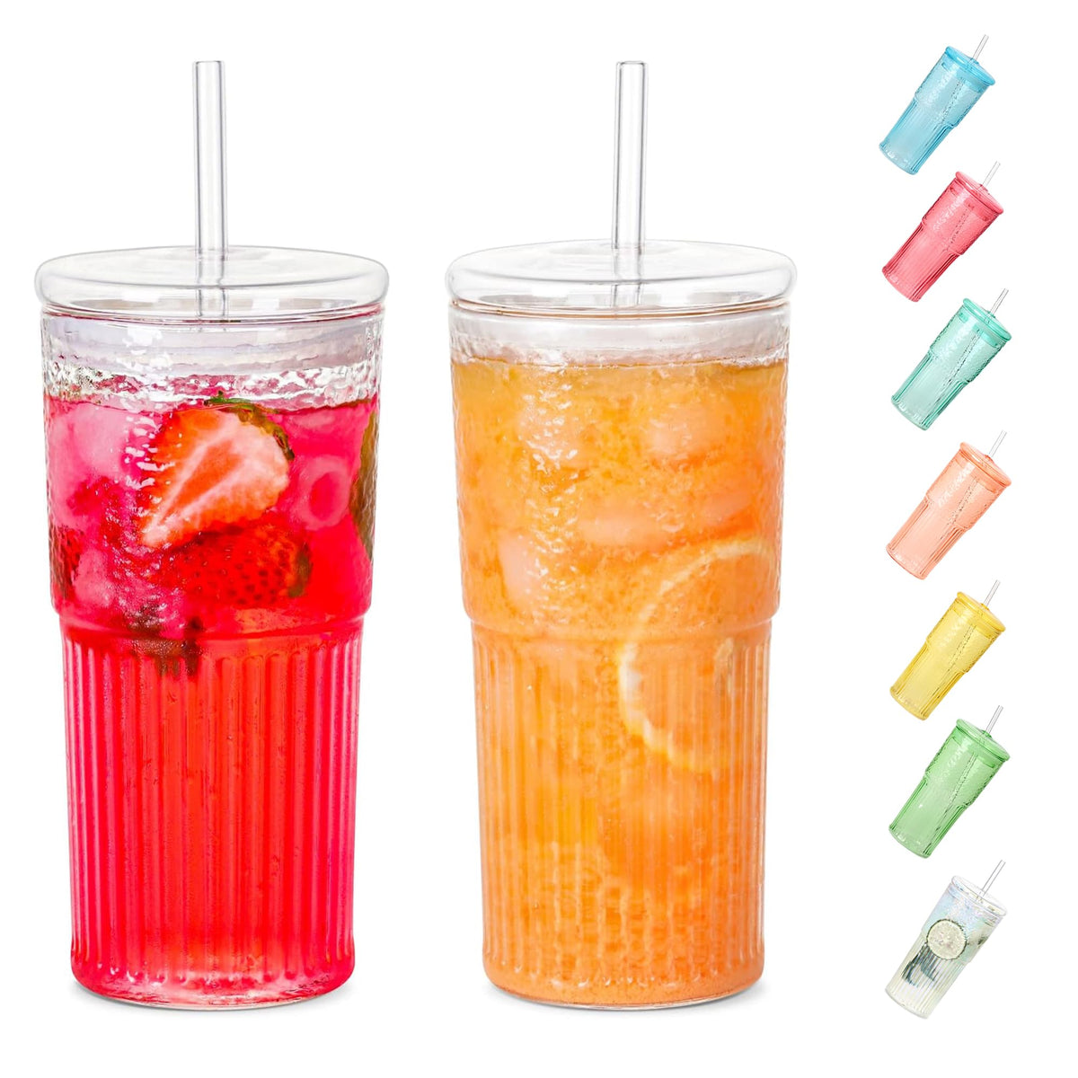 QWEZXO glass cup with lid and straw for 20oz iced coffee on the go.