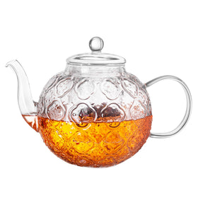 QWEZXO glass teapot with removable infuser showcases 1500ml capacity for blooming teas.