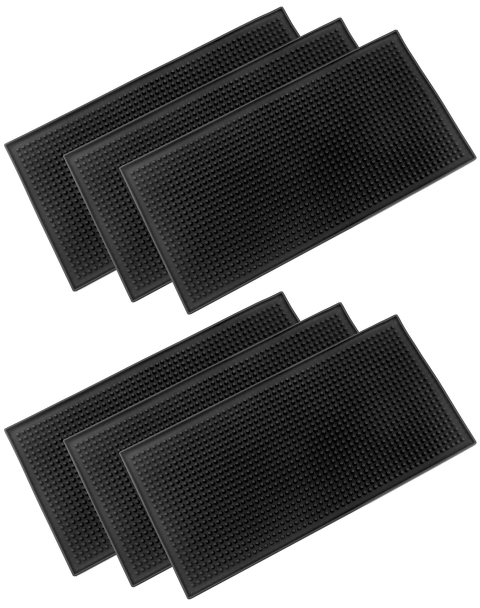 QWORK 12x6 black bar mat with non-slip surface for stable glassware drying.