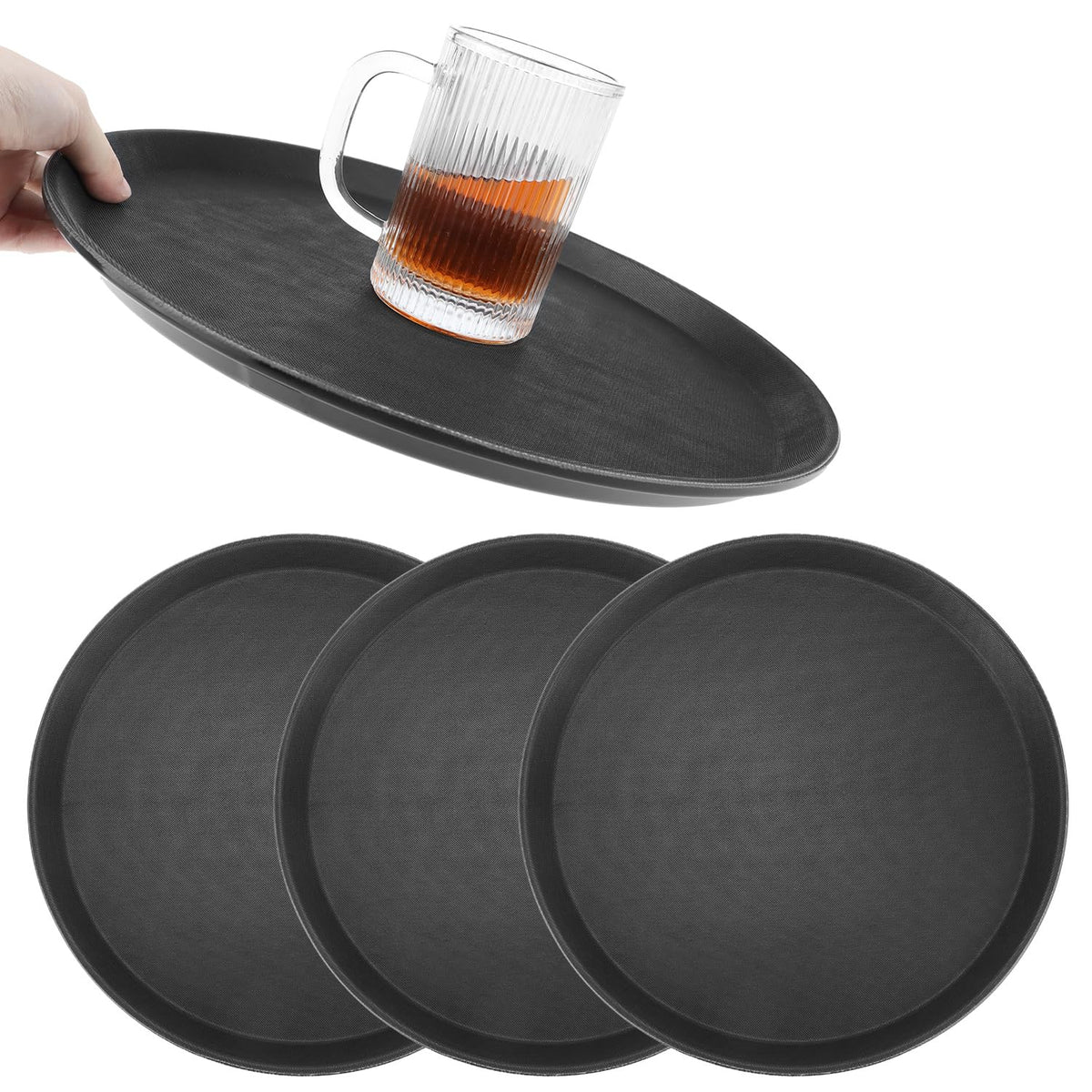 QWORK 14-inch round tray with rubber grip top for secure everyday service.